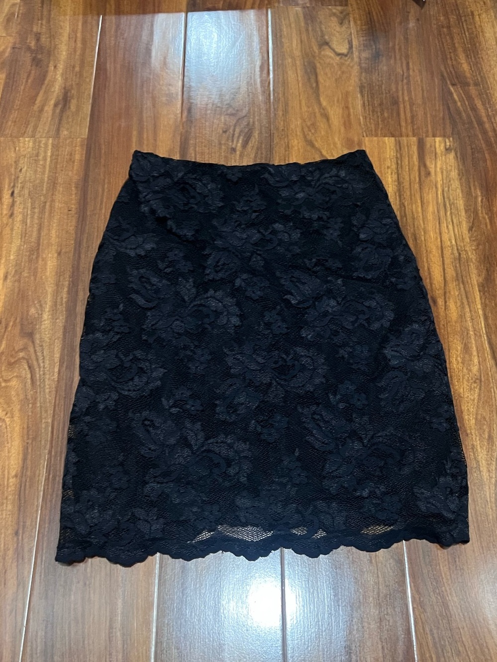 Black floral lace midi skirt